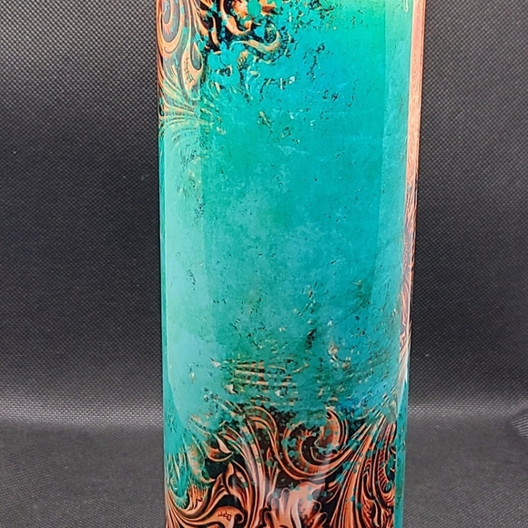 Western Chic Tooled Leather and Turquoise Insulated Tumbler - Picture 3 of 8